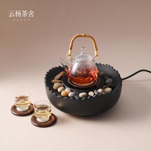 云杨茶舍山水粗陶黑晶炉家用温泡茶炉桌面小型加热茶室简约围炉煮