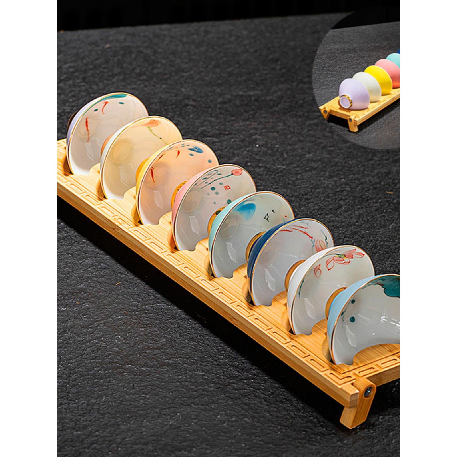 釉下彩手绘斗笠杯套装白瓷茶杯陶瓷功夫茶具品茗杯小号杯子单杯