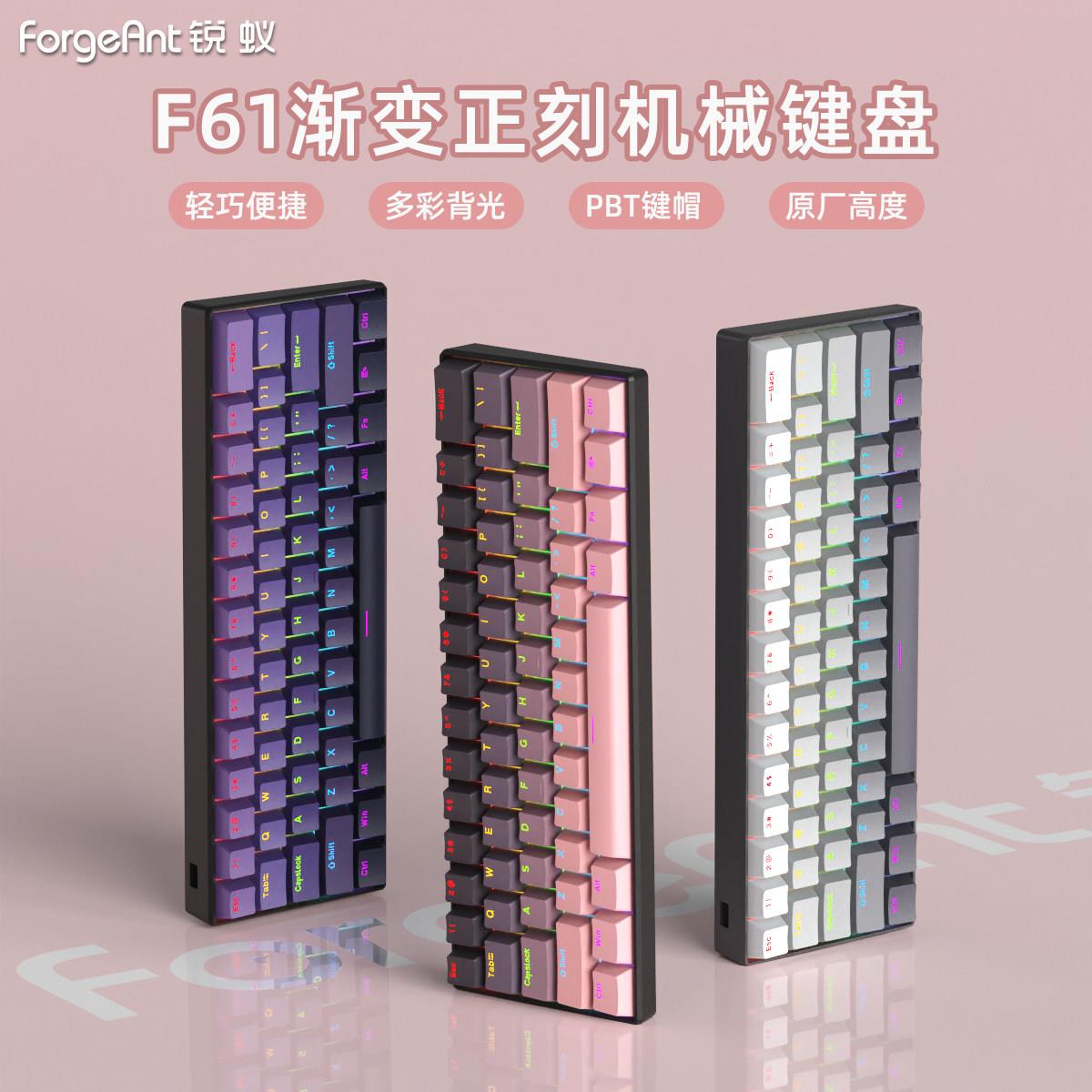 锐蚁F61机械键盘有线电竞游戏小键盘RGB背光支援热插拔轴体