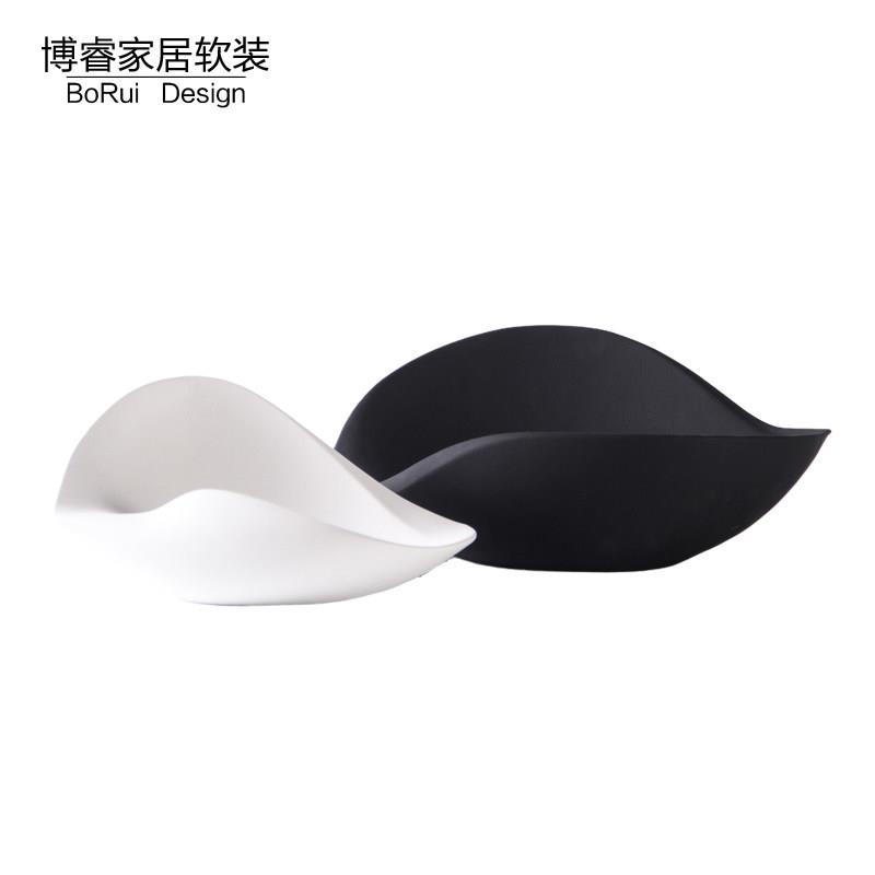 现代极简约样板房客厅茶几餐桌玄关软装黑白陶瓷水果盘装饰盘摆件