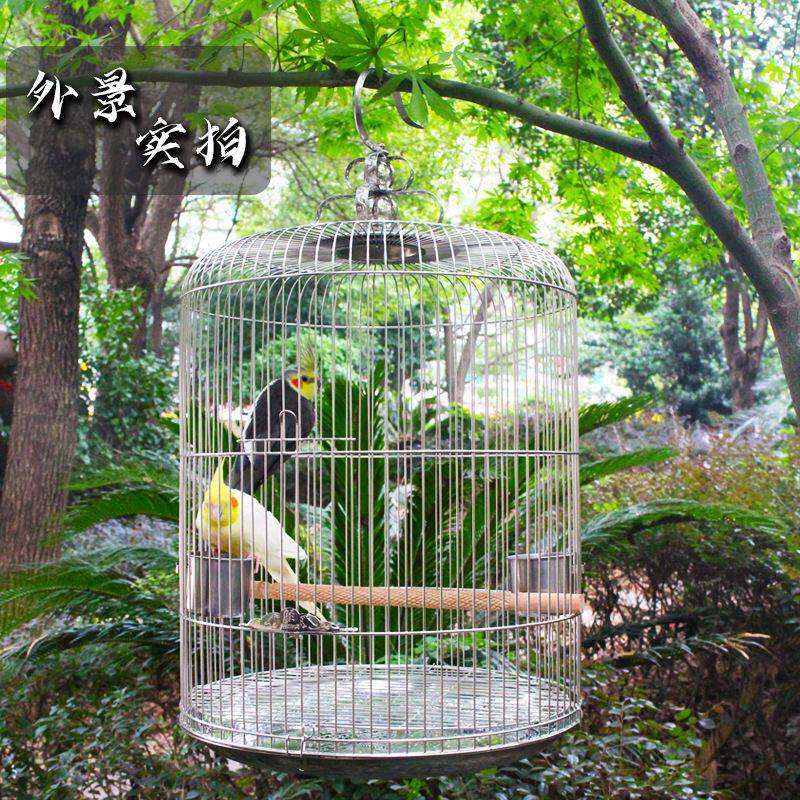 不锈钢鸟笼大小型号手提式八哥画眉鹩哥豪华宅不锈钢挂钩玄凤大