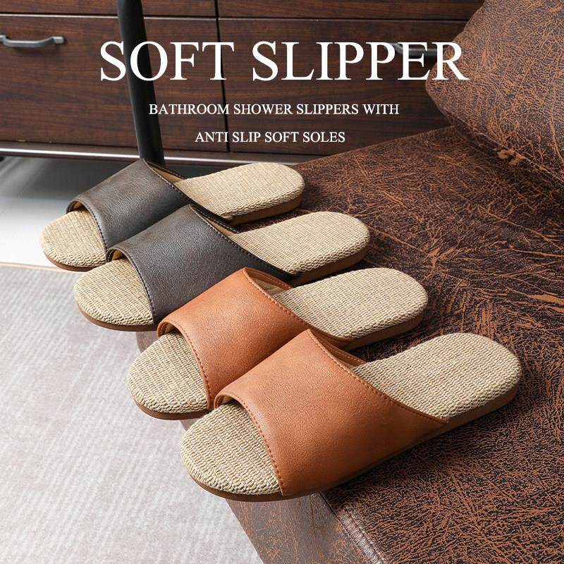 夏季亚麻拖鞋女款轻奢皮拖鞋情侣家居室内地板不沾灰厚底防滑防臭