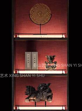 新中式样板间客厅博古架摆件组合软装饰品茶室古玉饰品