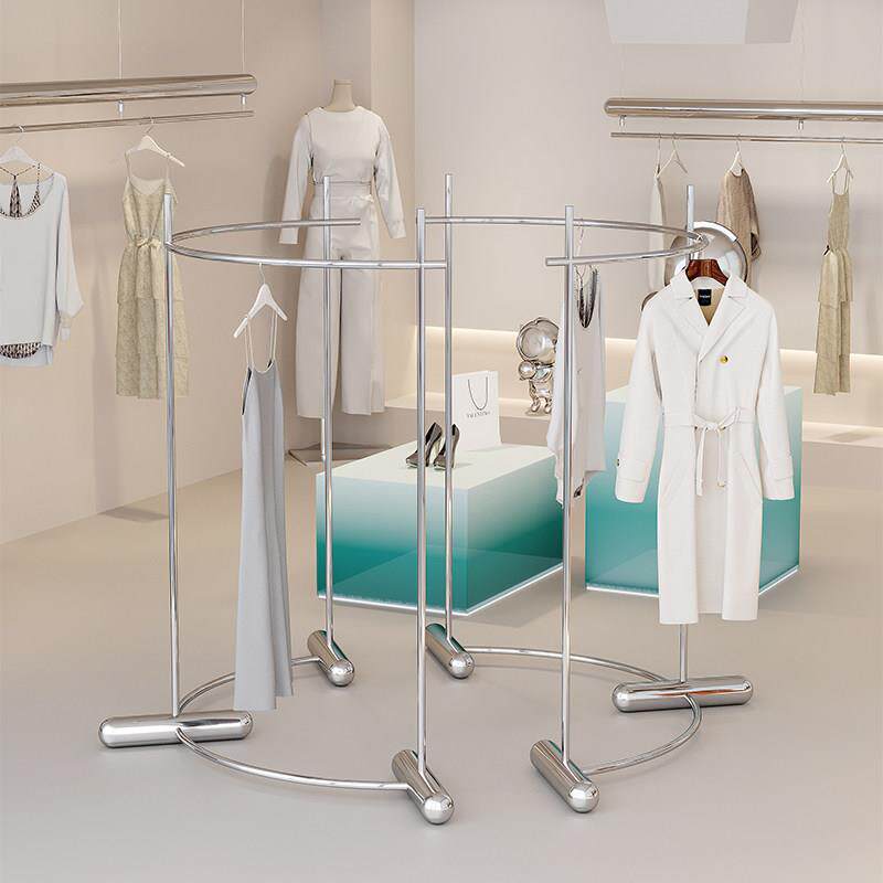 服装店展示架弧形中岛架子挂衣架落地式陈列架不锈钢圆形中间货架