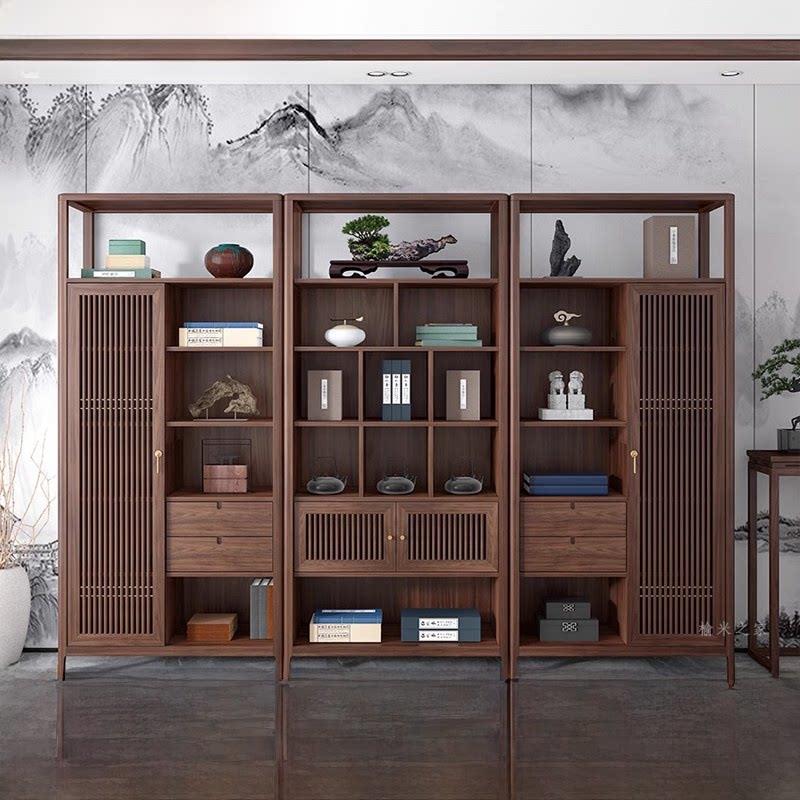 新中国风榆架实木书架办公书柜组合茶具架展示柜饰品多宝亭