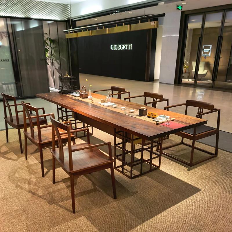 新中式北美黑胡桃木茶桌高端现茶室办公室宋氏美学实木茶台泡茶桌图片