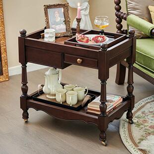 法式覆古可移动边几实木小茶几茶桌小推车卧室客厅家用沙发侧边柜