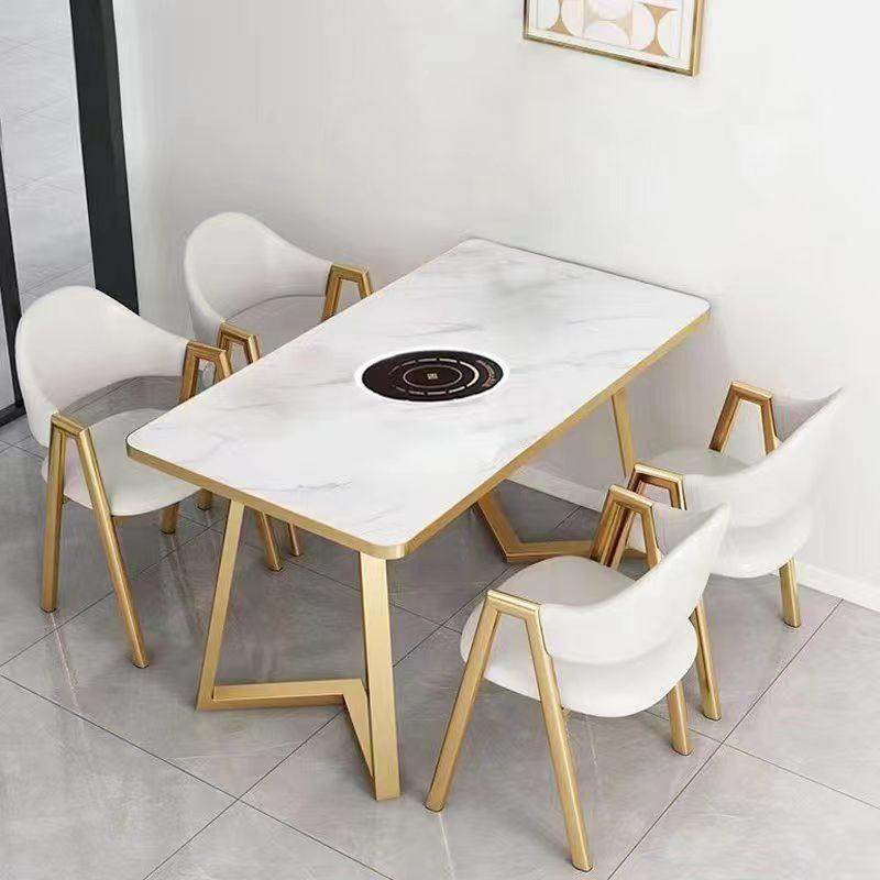 火锅桌子电磁炉一体商用仿理石无烟餐馆用烧烤串串桌椅组合餐桌椅