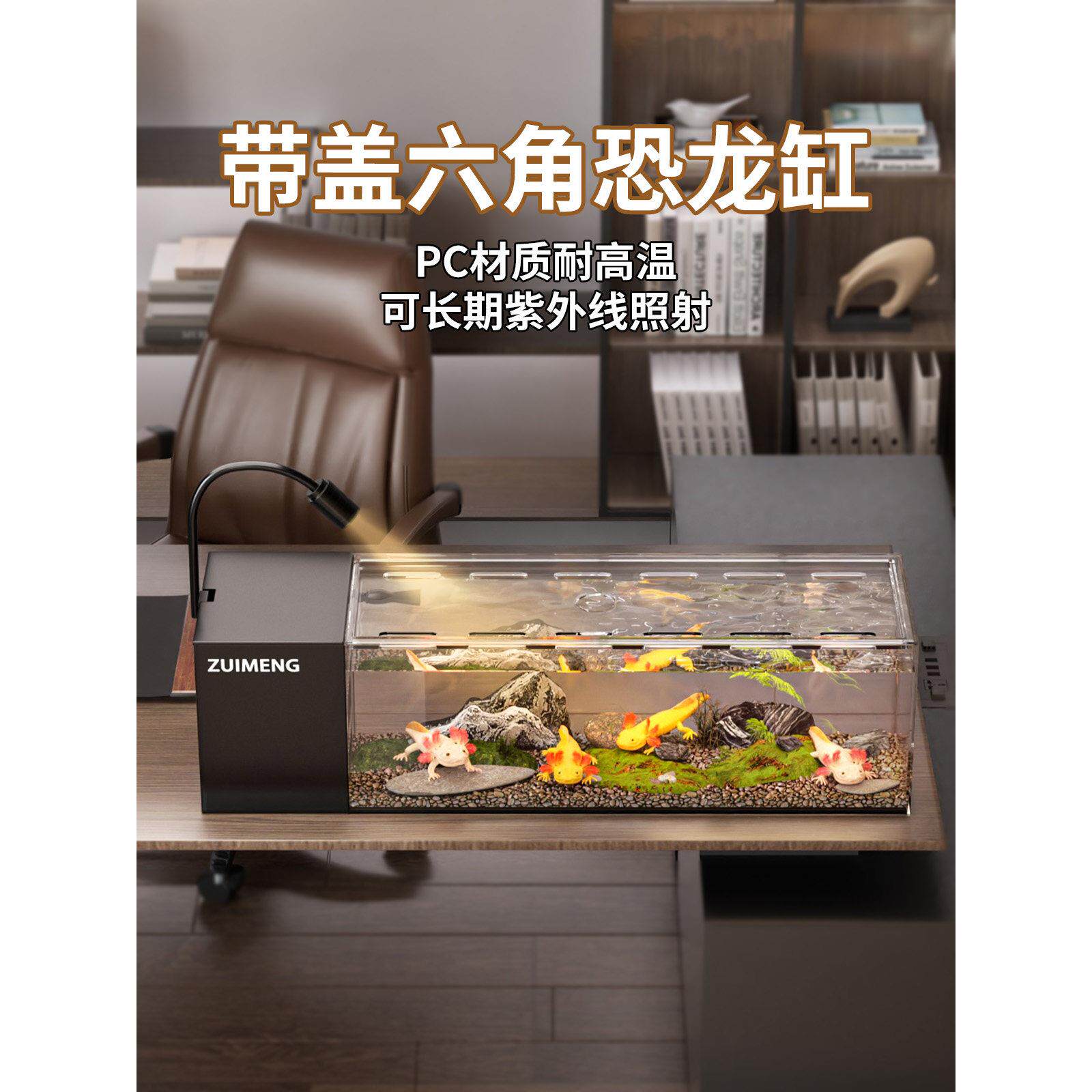 六角恐龙鱼专用缸增氧过滤一体侧滤溪流鱼缸长方形带盖蝾螈饲养盒