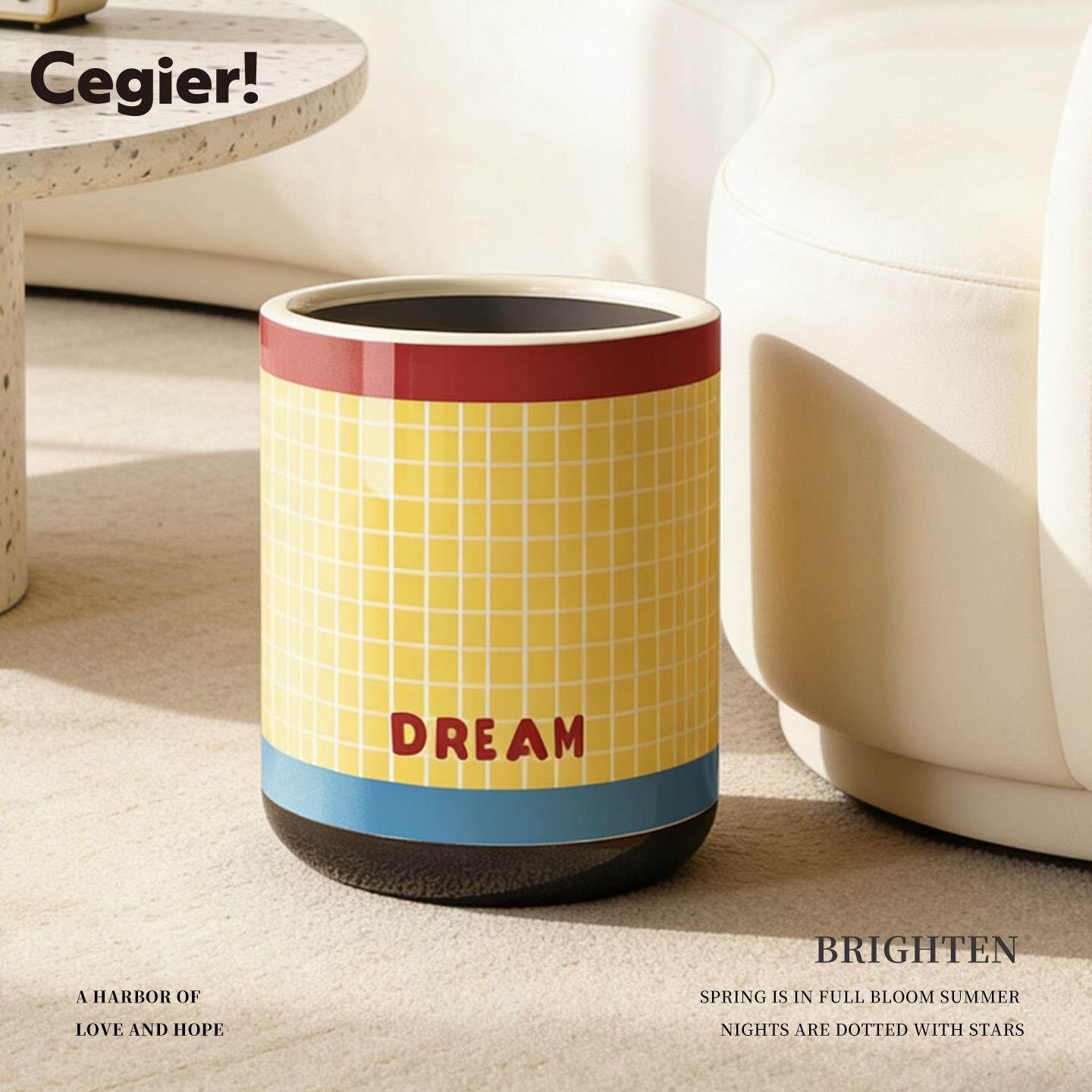 Cegier可爱家用垃圾桶少女卧室高颜值带盖子卫生桶带盖子大容量 |