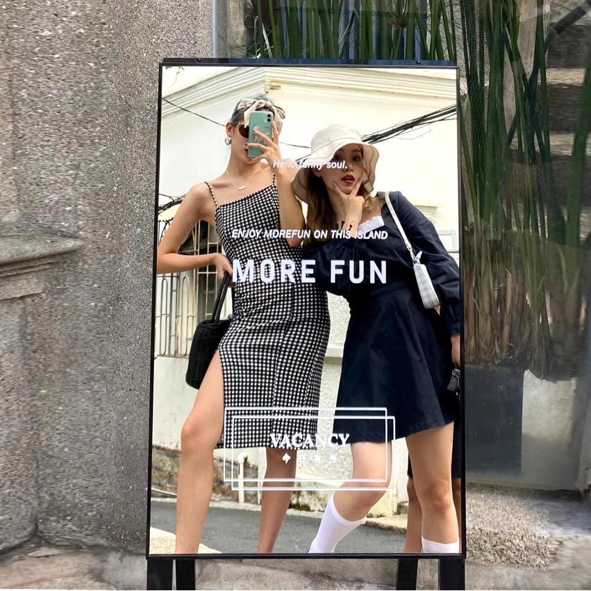 ins户外拍照落地镜面招牌服装店咖啡店门口广告牌镜子网红展示牌