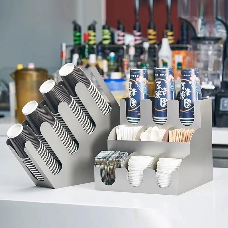 不锈钢纸杯架咖啡吧台奶茶店专用吸管纸巾收纳架多功能放置架商用