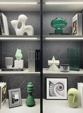 样板间书柜创意家居软装饰品摆件相架挂画陶瓷树脂玻璃组合ZH3419
