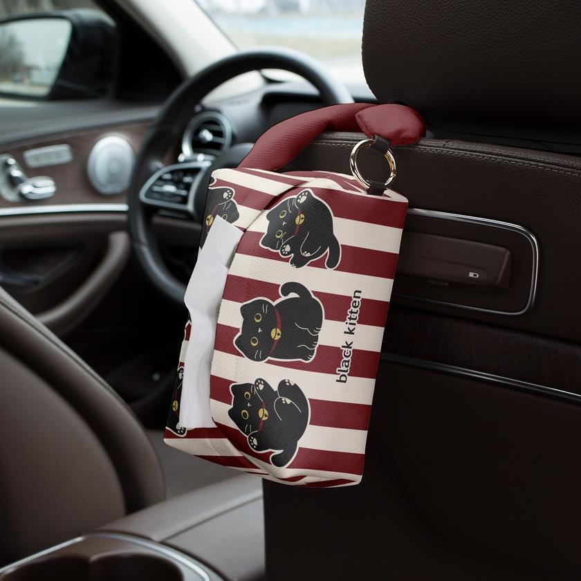 可爱小猫 汽车纸巾包挂袋车载卫生纸盒车内用座椅纸巾袋挂式纸巾