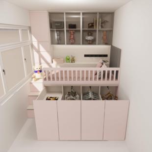 香港公屋儿童房半高床衣柜书桌一体组合床边柜深圳全屋家私定制