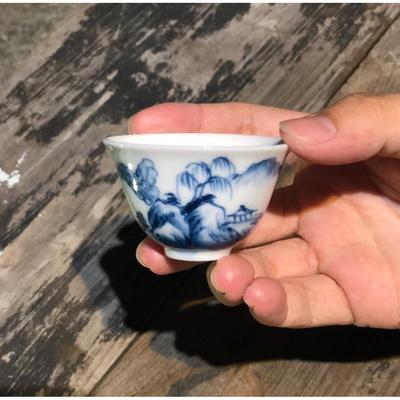 潮汕功夫茶杯七十年代库存手绘青花瓷杯若深珍藏铃铛杯潮州枫溪窑