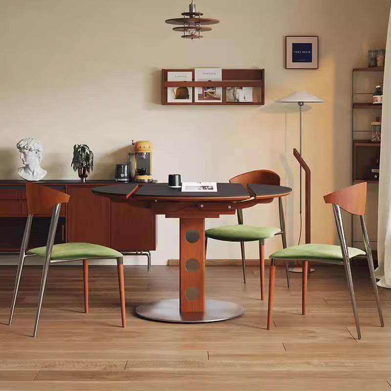 圆形复古岩板伸缩餐桌家用小户型实木包豪斯折叠圆桌方圆两用饭桌,商业/办公家具,餐桌椅系列,淘宝优惠券,粉丝福利购,淘宝优惠卷