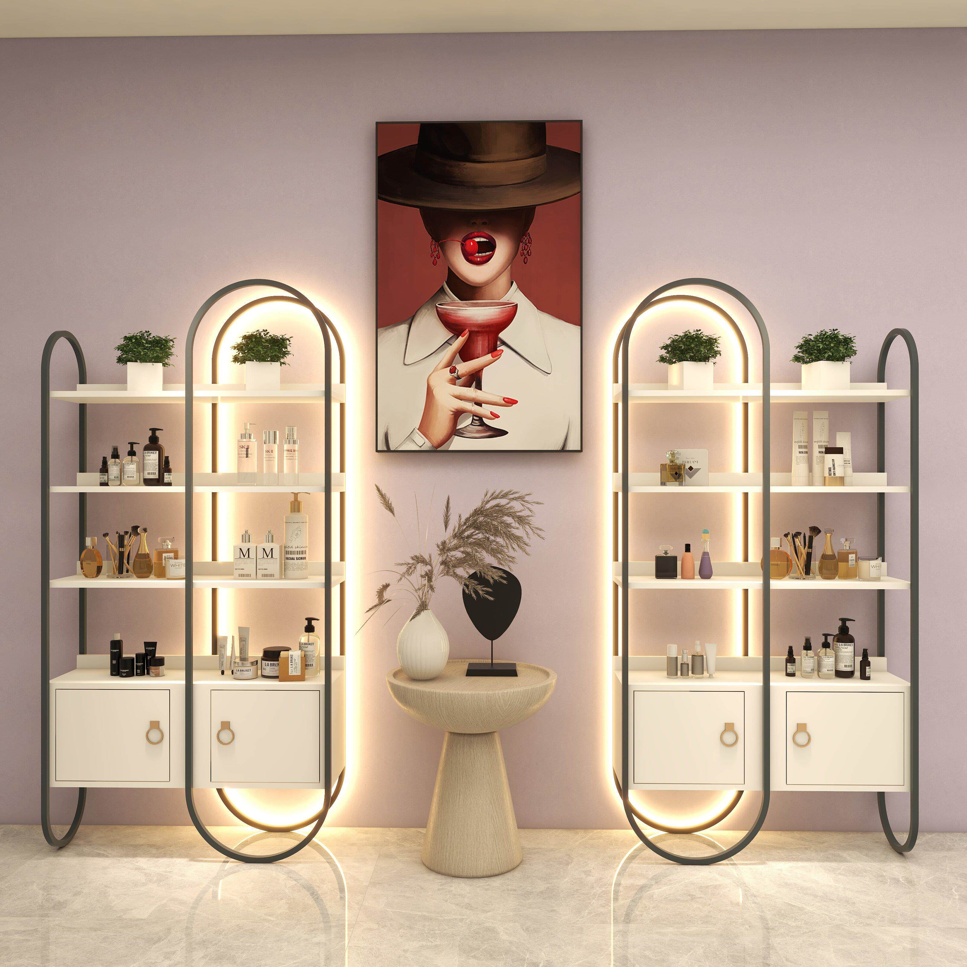 化妆品展示柜样品带灯货架铁艺展柜展厅美容院商用样品产品陈列柜