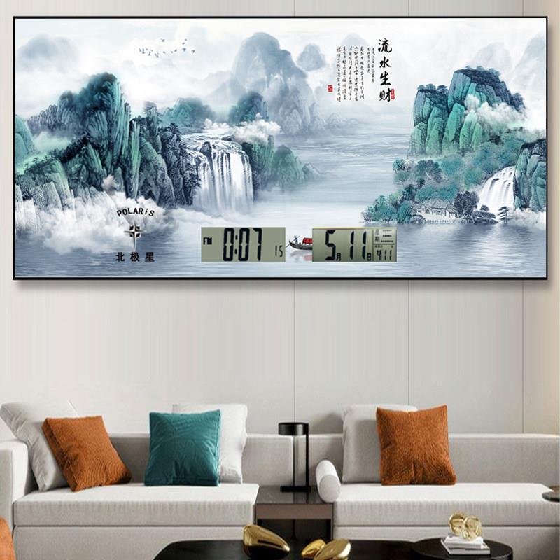 万年历电池款装饰画钟表客厅挂钟日历电子钟新中式风景2026年新款