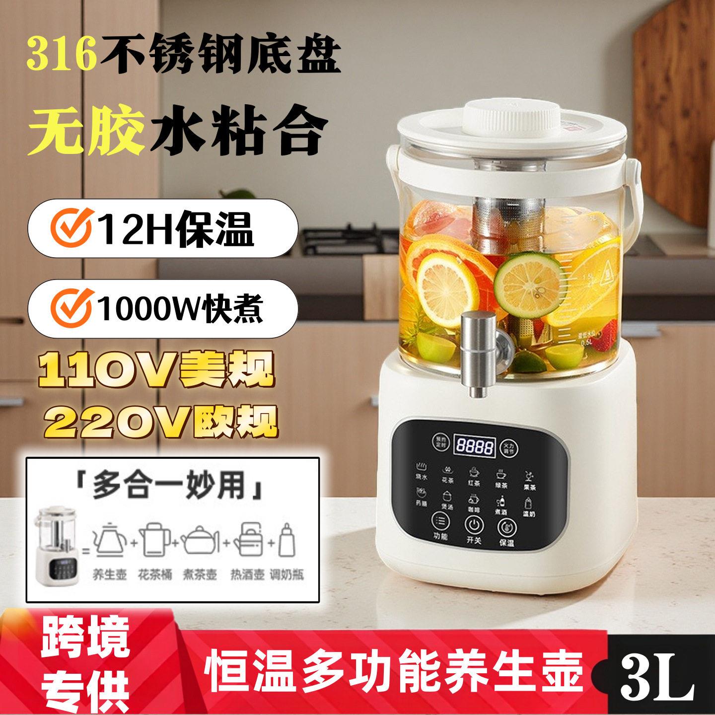 110V美规316不锈钢养生壶带茶漏家用炖煮茶一体烧水花茶恒温水壶
