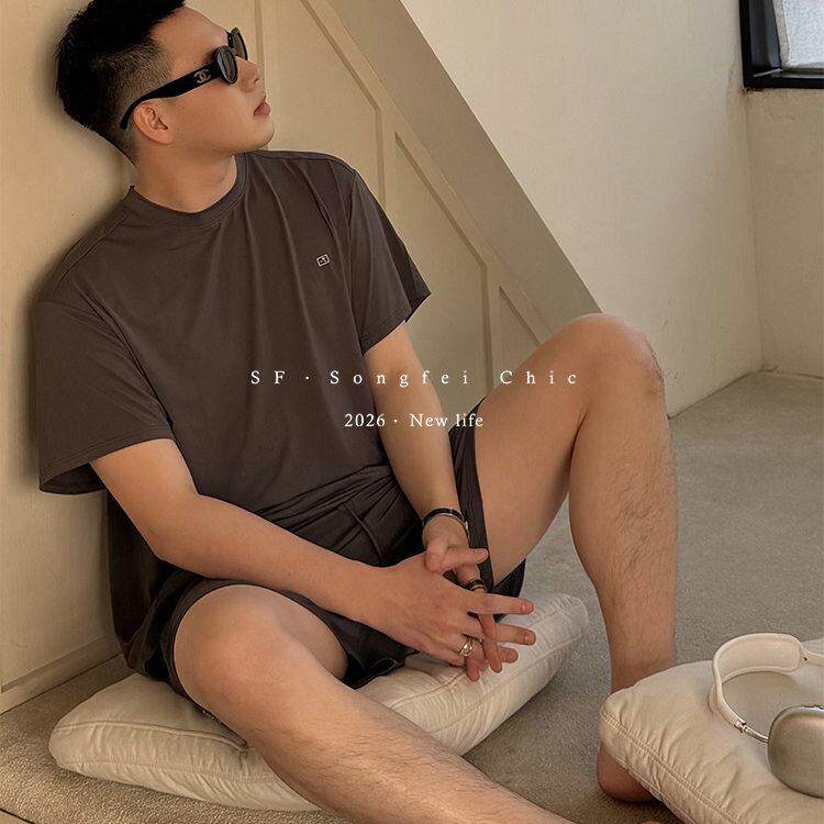 冰皮凉感短袖短裤睡衣男夏季薄款垂顺丝滑宽松舒适冰丝家居服套装