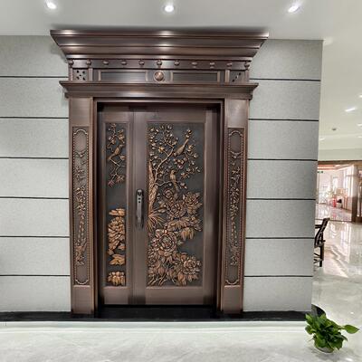 农村自建房真铜门别墅大门豪华家用铜门子母门新中式防盗入户门