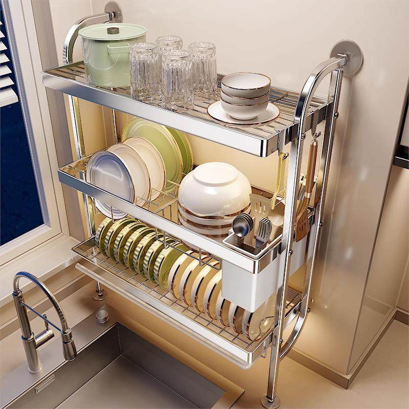 不锈钢厨房置物架极窄款碗碟沥水架多功能贴墙水槽夹缝碗盘收纳层,厨房/烹饪用具,碗架,淘宝优惠券,粉丝福利购,淘宝优惠卷
