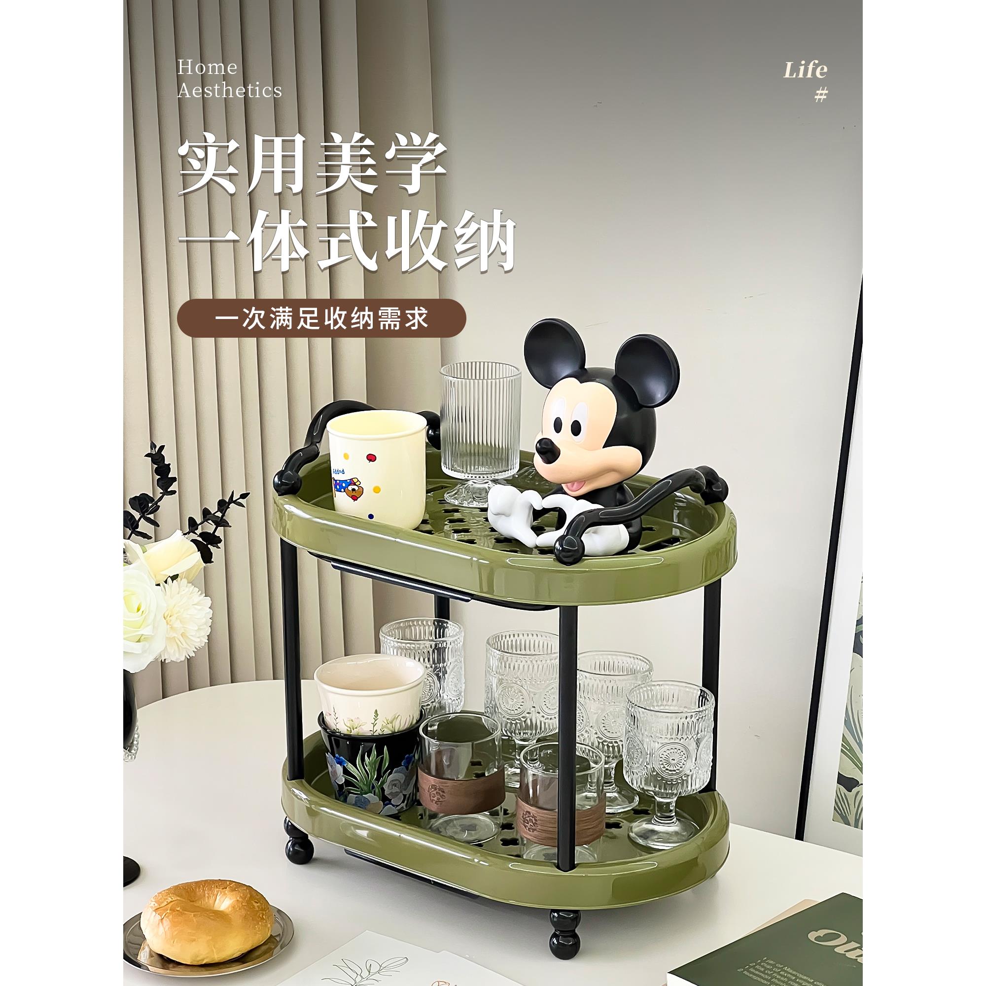 新款桌面杯子置物架家用双层沥水杯架高档台面咖啡水杯收纳架托盘