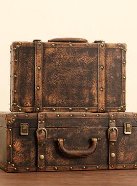 覆古棕色旅行箱收纳箱英伦风老式皮箱摄影道具手提箱木箱摆件特价