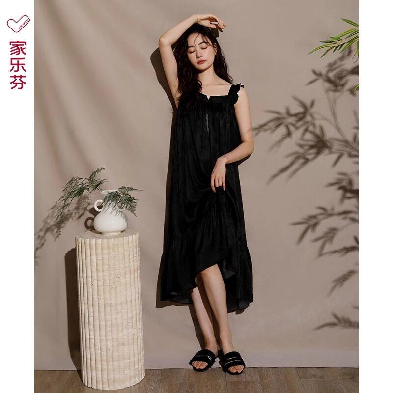 吊带睡裙女睡衣丝绸冰丝夏季夏天仿真丝薄款长款连衣裙黑色高级感图片