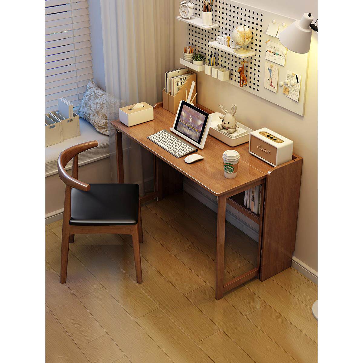 实木折叠书桌可伸缩电脑桌家用卧室写字桌小户型办公桌简易学习桌
