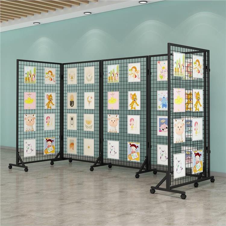 折叠网格展示架幼儿园画展作品落地可移动户外美术展览架多功能架