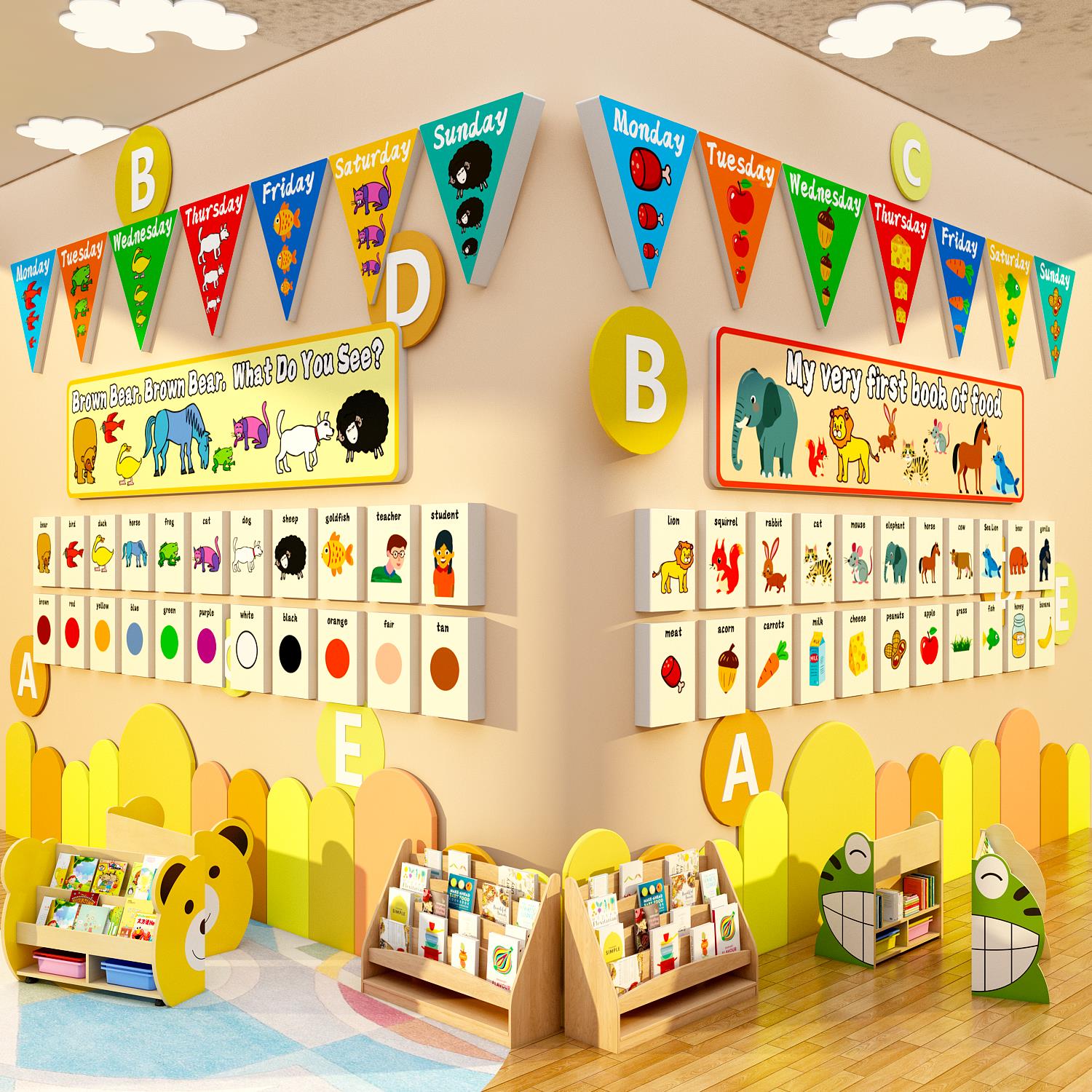 英语角教室布置装饰幼儿园工作室图书绘本环创墙面贴机构班级文化