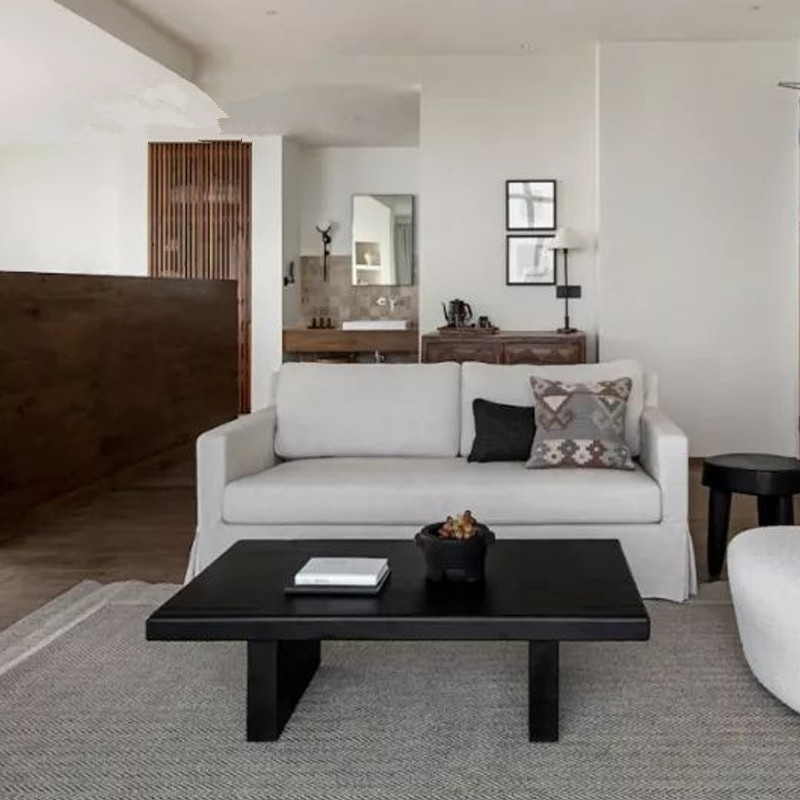 侘寂风实木茶几简约客厅长方形原木茶台复古民宿设计师木质茶桌