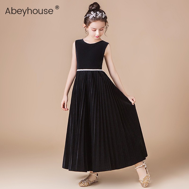 女童晚礼服丝绒礼服新款黑色时尚C高端走秀礼服裙秋冬主持人公主