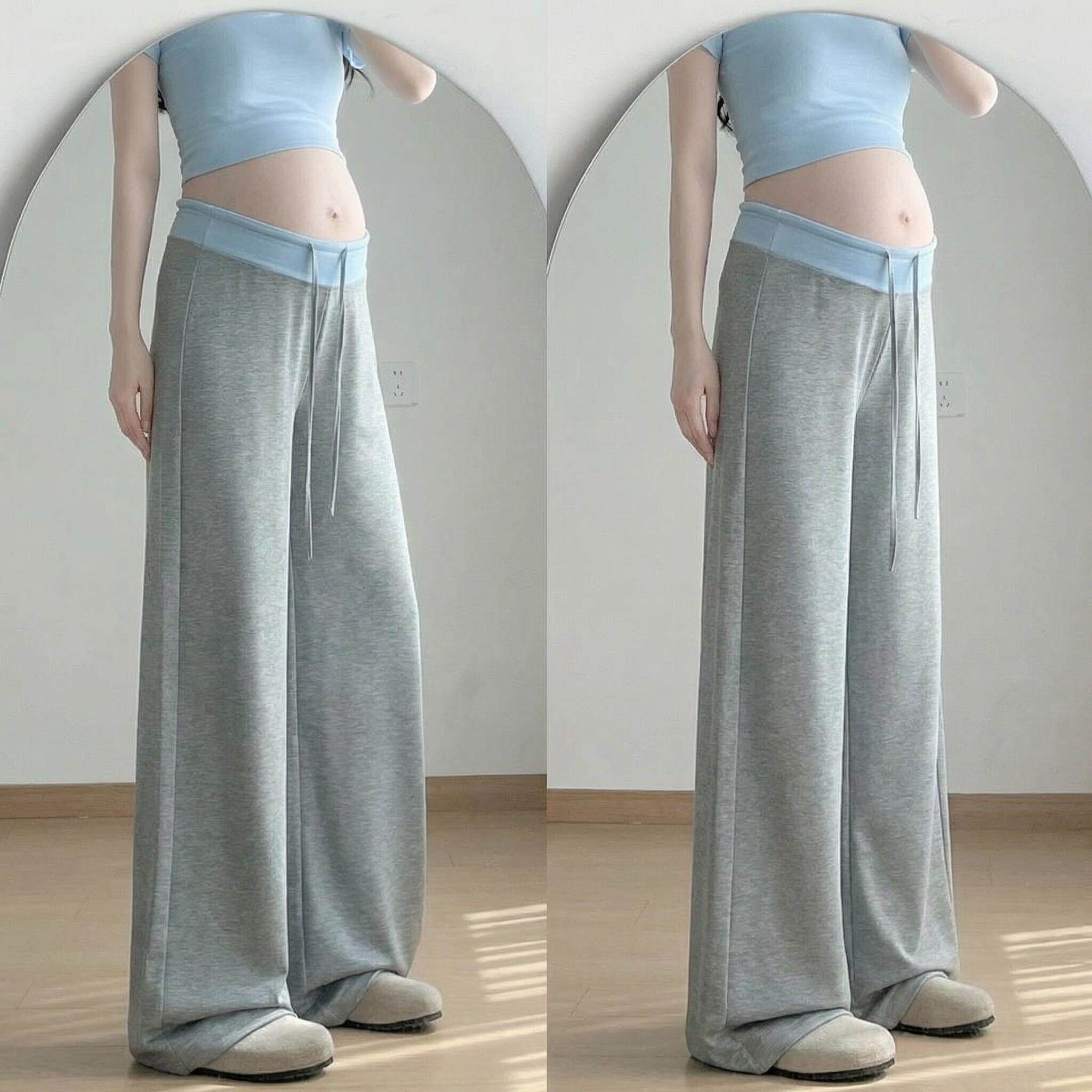 孕妇夏季阔腿裤冰丝棉凉凉裤插色宽松慵懒风休闲裤夏款外穿孕妇裤