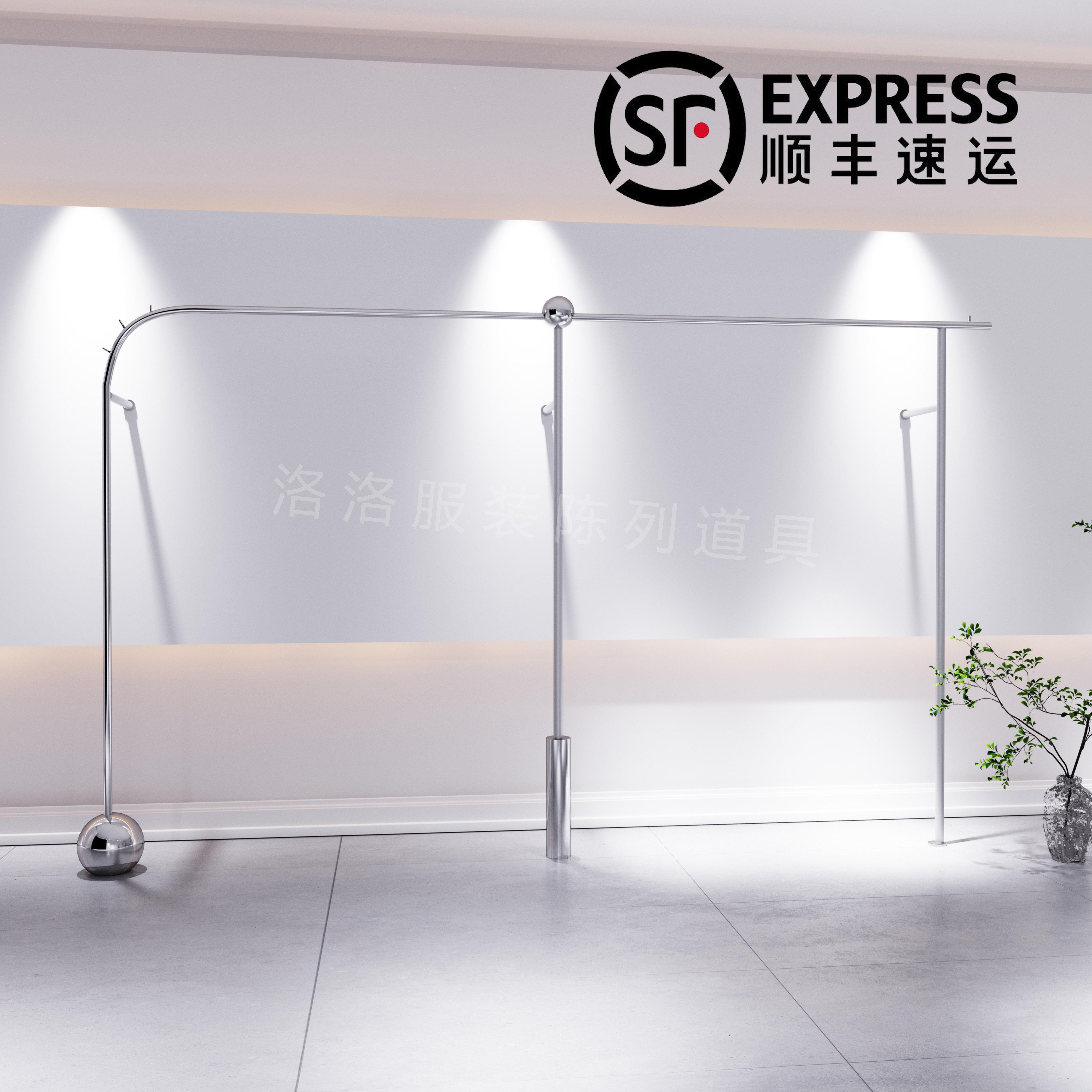 服装店展示架不锈钢拉丝上墙货架男女装挂衣架轻奢挂衣杆侧挂架
