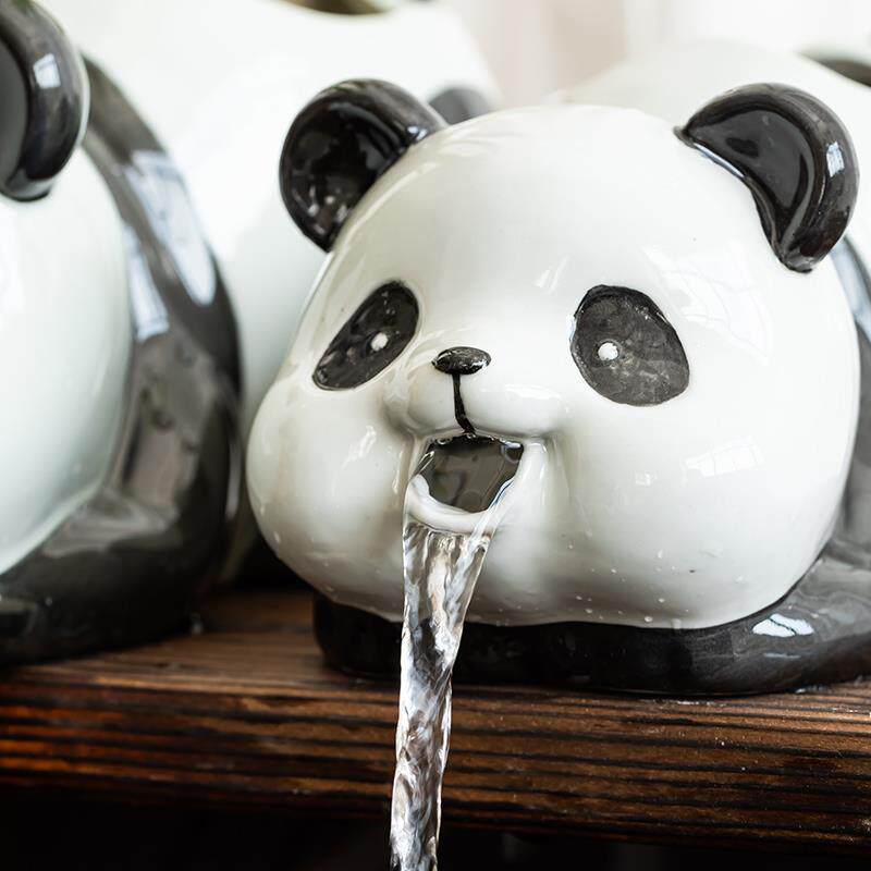 生态缸古法养鱼鱼缸循环水过滤容器造景流水陶瓷罐摆件熊猫出水口