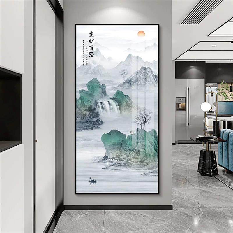 新中式山水风景入户玄关装饰画现代高档壁画客厅走廊过道水墨挂画