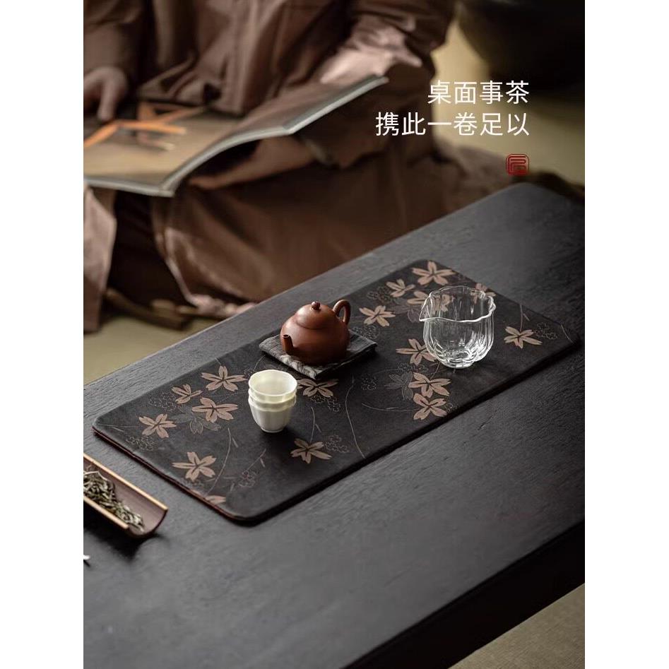 老料香云纱茶席茶垫子布艺隔热垫杯垫防水茶几桌旗桌布干泡茶台布
