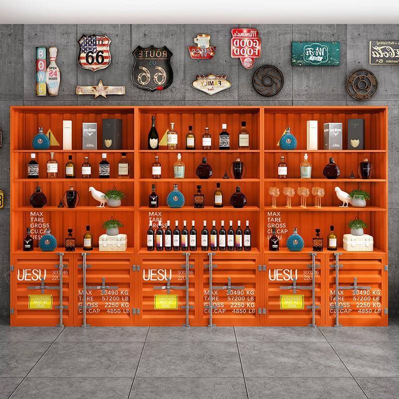 美式工业风柜展示架餐厅饭店铁艺置物架酒架酒吧商用红酒展示柜