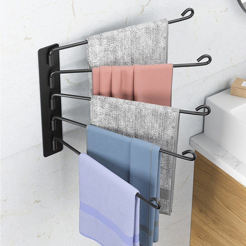 旋转毛巾架卫f生间免打孔多杆浴巾收纳挂架壁挂式浴室转角毛巾挂