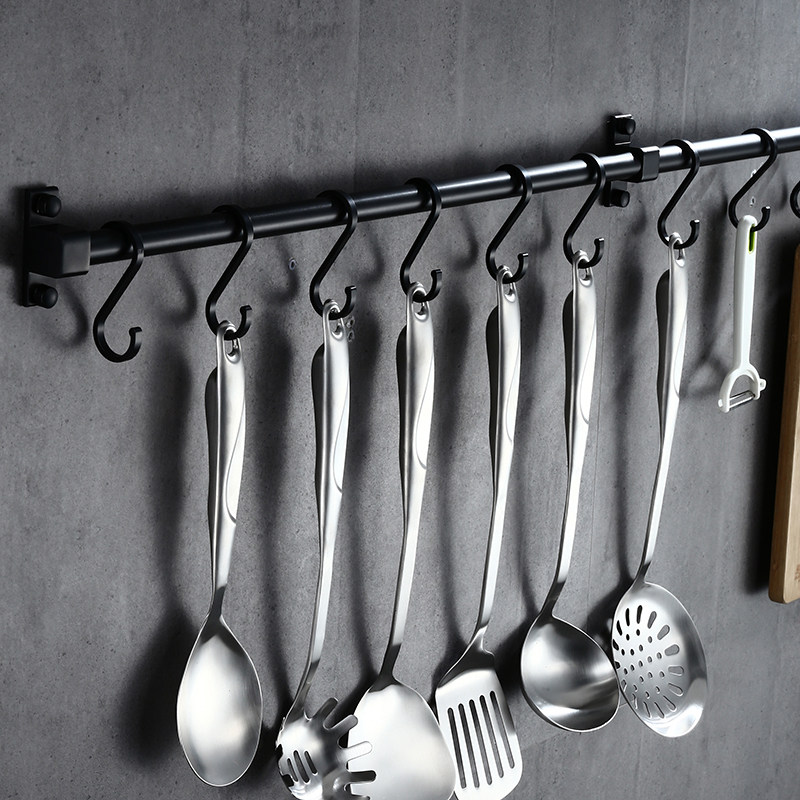 黑色厨房挂钩挂毛巾架杆子壁挂神器锅铲挂架多功能架Y子免打孔挂