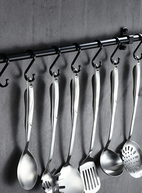 黑色厨房挂钩挂毛巾架杆子壁挂神器锅铲挂架多功能架Y子免打孔挂