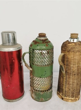 80年代民俗怀旧k老物件竹编暖瓶老保温壶绿铁皮暖壶农家院装饰摆