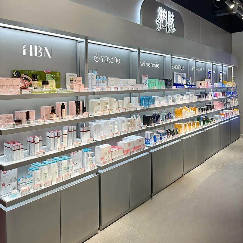 化妆品柜台展示柜壁挂式护肤高柜轻美妆店面膜岛架彩妆展示架