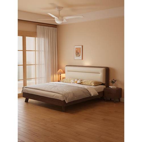 床全实木软包床现代简约家用卧室双人床1米5橡胶木床1米8单人床架