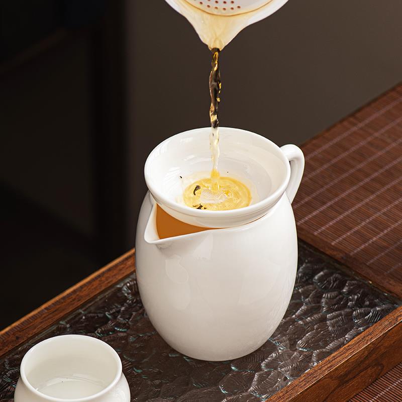 500ml大号羊脂玉公道杯茶漏一体过滤网器陶瓷加厚分茶器套装高档
