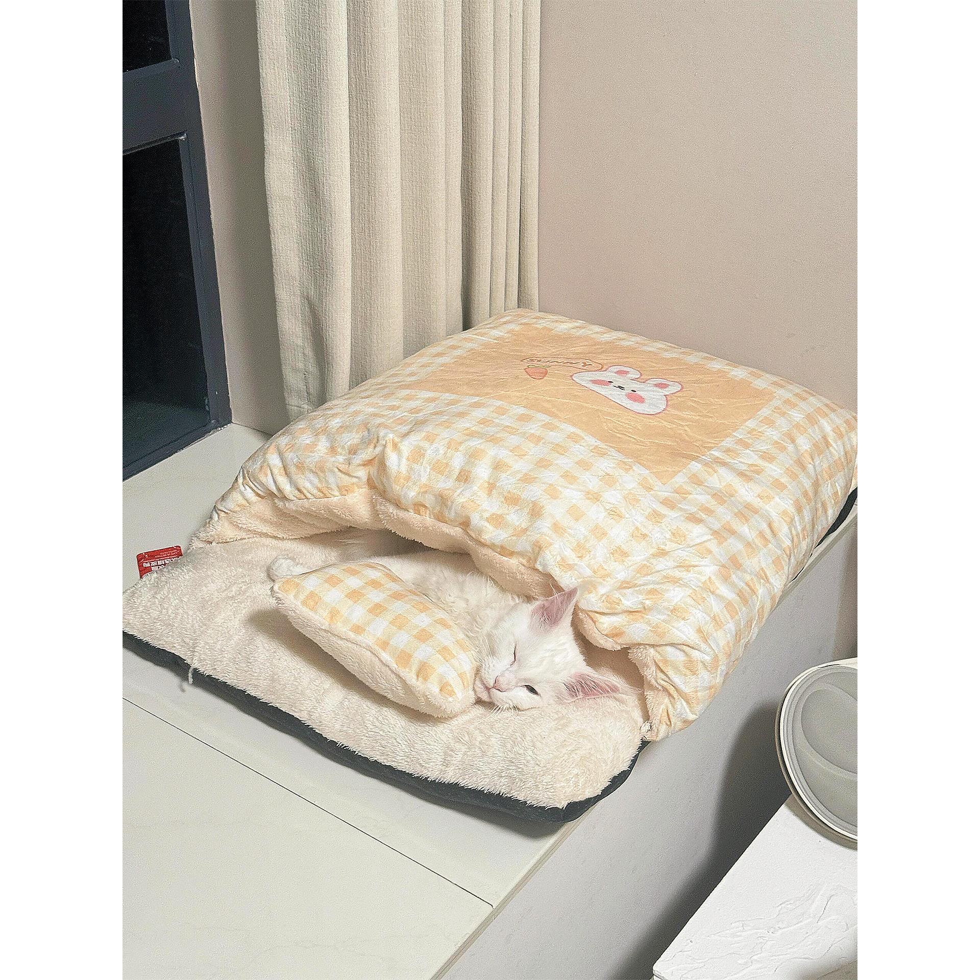 睡袋猫窝四季通用撞色格子就懂保暖狗窝封闭式安全感宠物睡觉窝