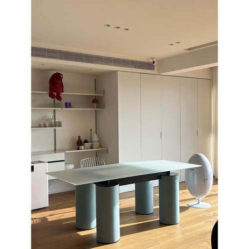 小公寓玻璃餐桌家极简主义多巴胺岛设计师办公桌彩色矩形桌